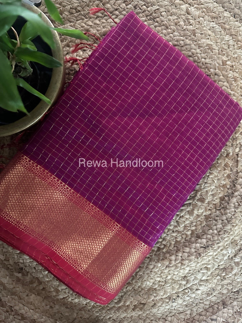 Maheshwari Magenta Zari Checks Saree ZCHX272