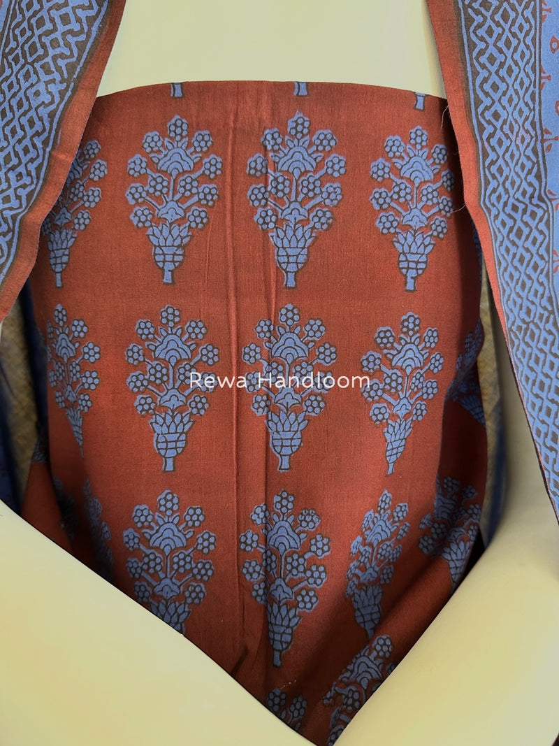 Maroon-Blue Bagh Print Cotton Suit BGCSJ01
