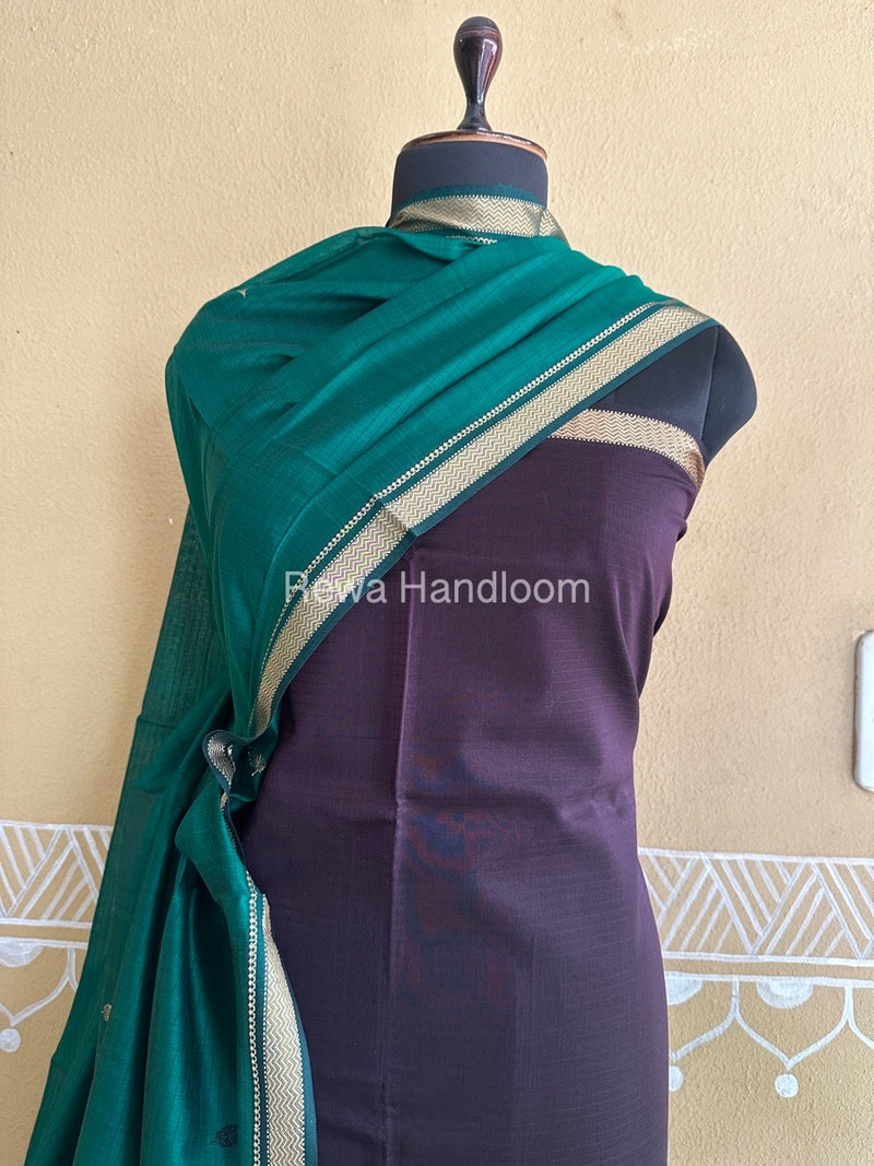 Maheshwari Wine-Bottle Green Motifs Top-Dupatta Set PST060