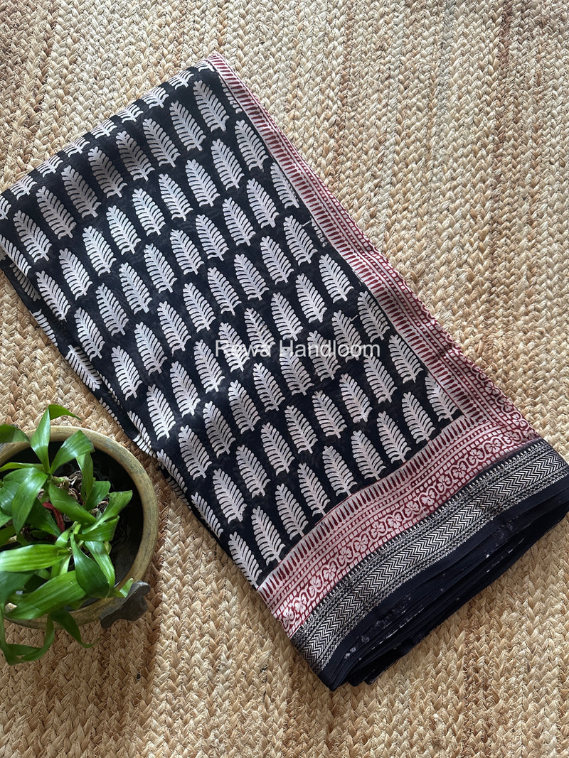 Maheshwari Black Bagh Print Small Border Saree MTBS173