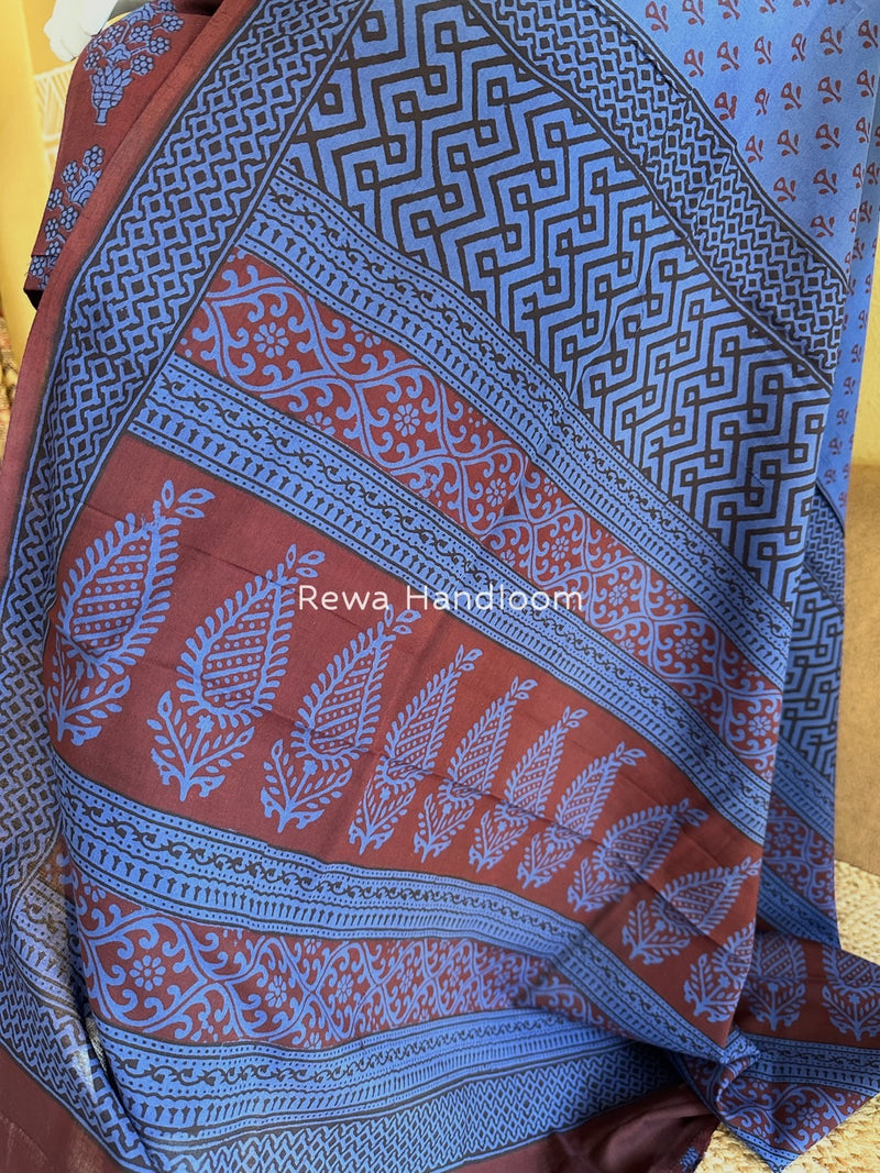 Maroon-Blue Bagh Print Cotton Suit BGCSJ01