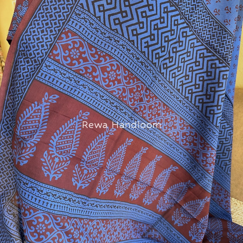 Maroon-Blue Bagh Print Cotton Suit BGCSJ01