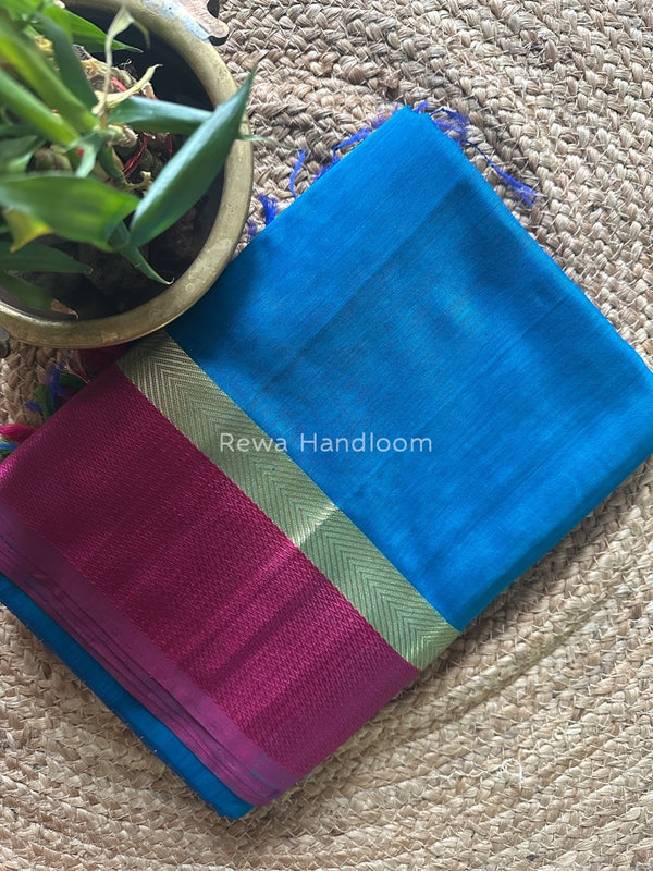 Peacock Blue Ganga Jamuna Maheshwari Saree GJ0128