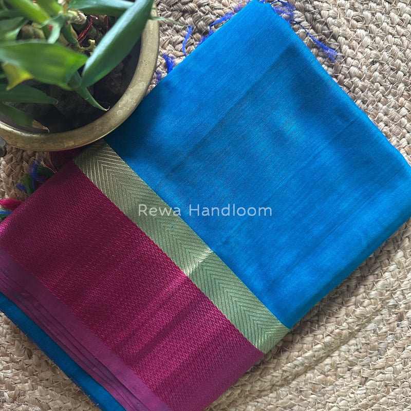 Peacock Blue Ganga Jamuna Maheshwari Saree GJ0128