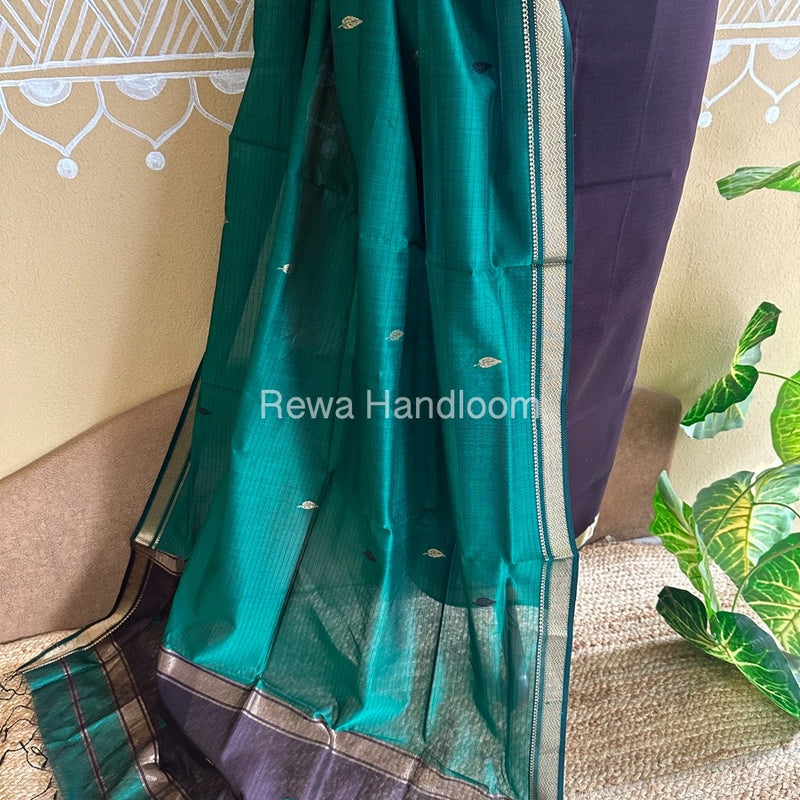 Maheshwari Wine-Bottle Green Motifs Top-Dupatta Set PST060