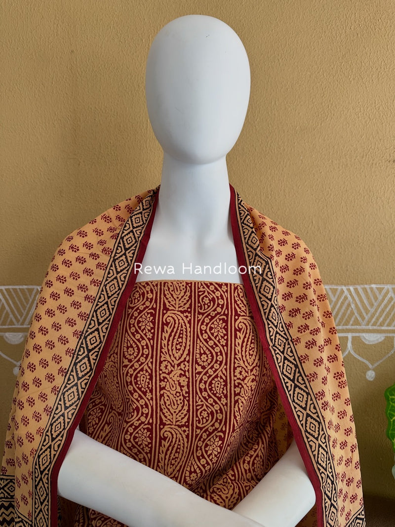Maroon-Peach Bagh Print Cotton Suit BGCSJ019
