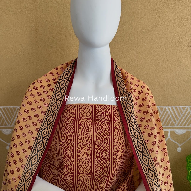 Maroon-Peach Bagh Print Cotton Suit BGCSJ019
