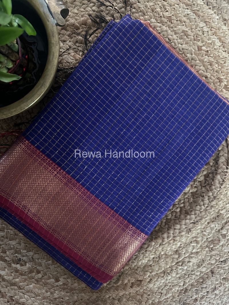 Maheshwari Blue Zari Checks Saree ZCHX297