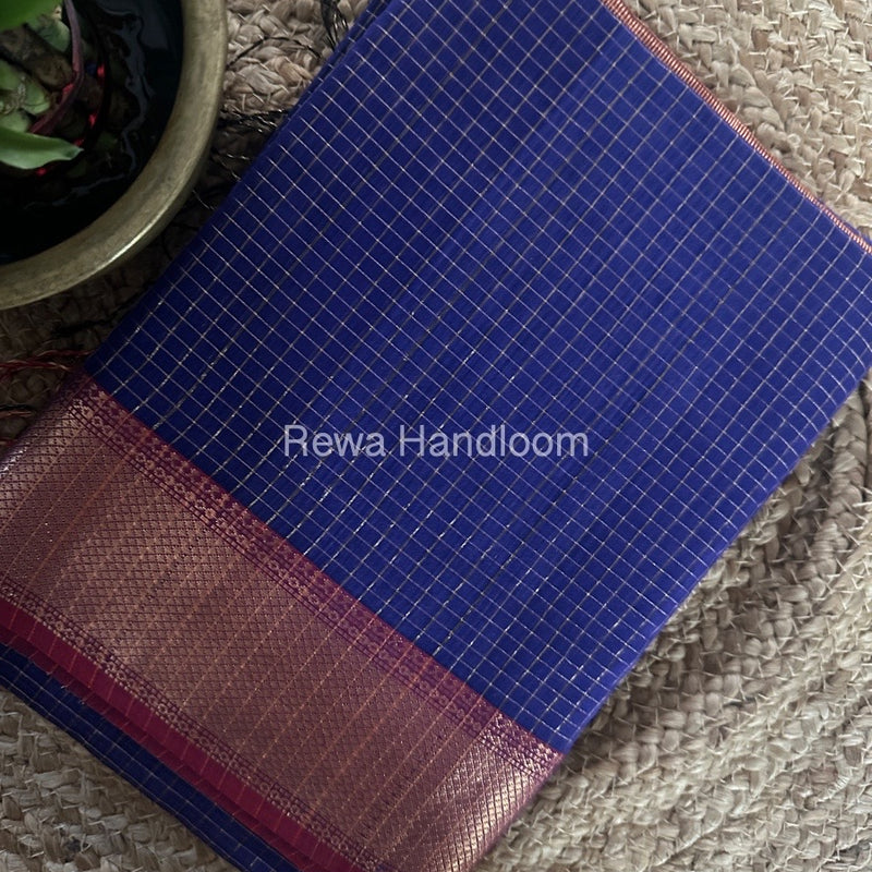 Maheshwari Blue Zari Checks Saree ZCHX297