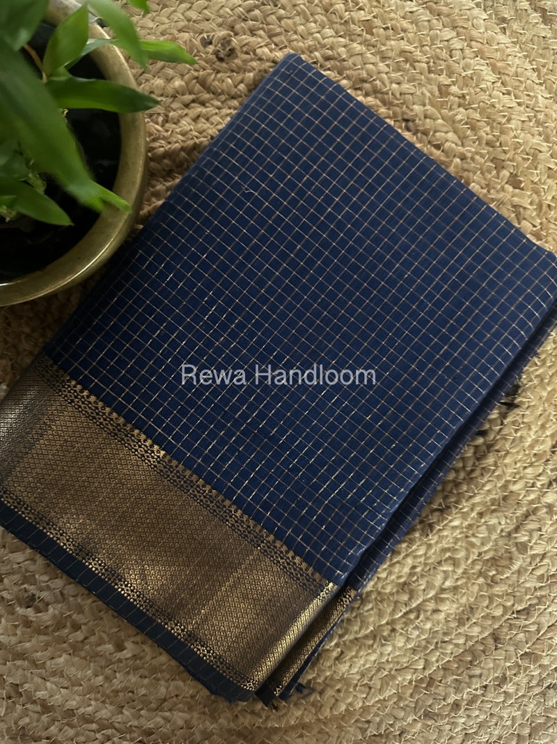 Maheshwari Blue Zari Checks Saree ZCHX296
