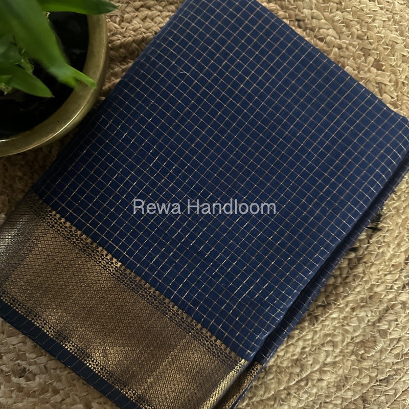 Maheshwari Blue Zari Checks Saree ZCHX296