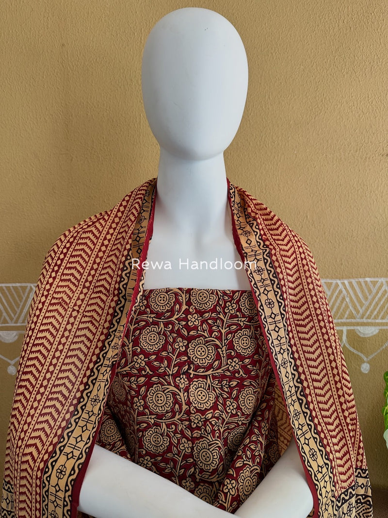 Maroon-Peach Bagh Print Cotton Suit BGCSJ075