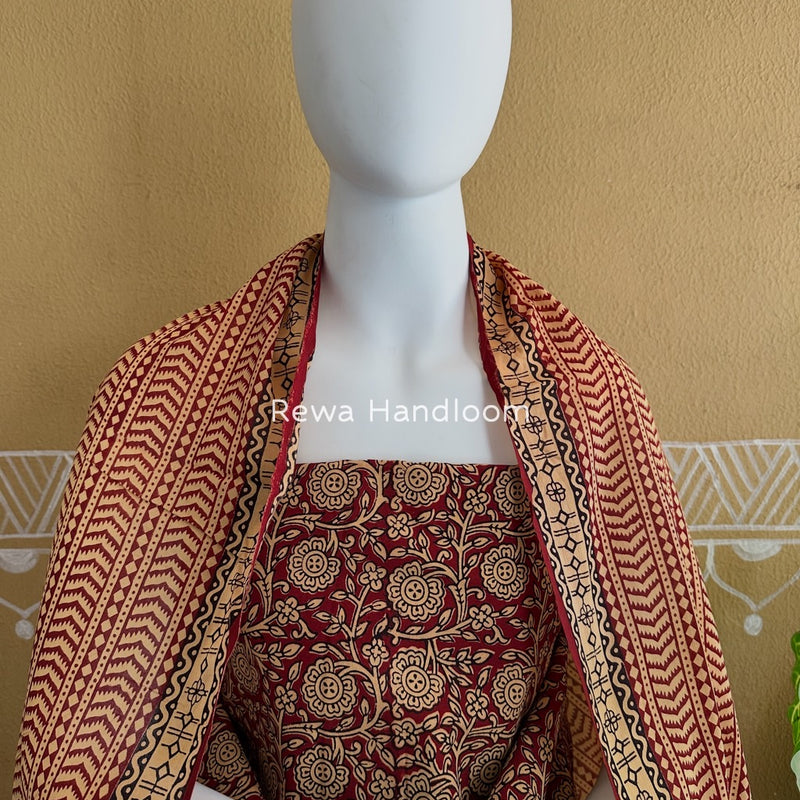 Maroon-Peach Bagh Print Cotton Suit BGCSJ075