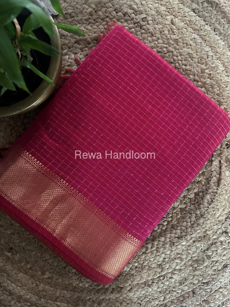 Maheshwari Rani Pink Zari Checks Saree ZCHX295