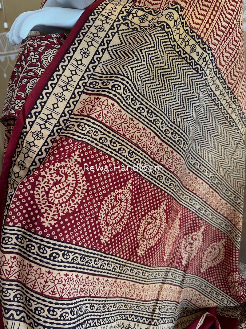 Maroon-Peach Bagh Print Cotton Suit BGCSJ075