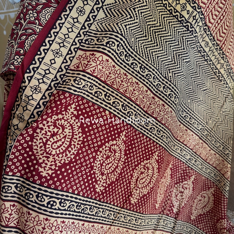 Maroon-Peach Bagh Print Cotton Suit BGCSJ075