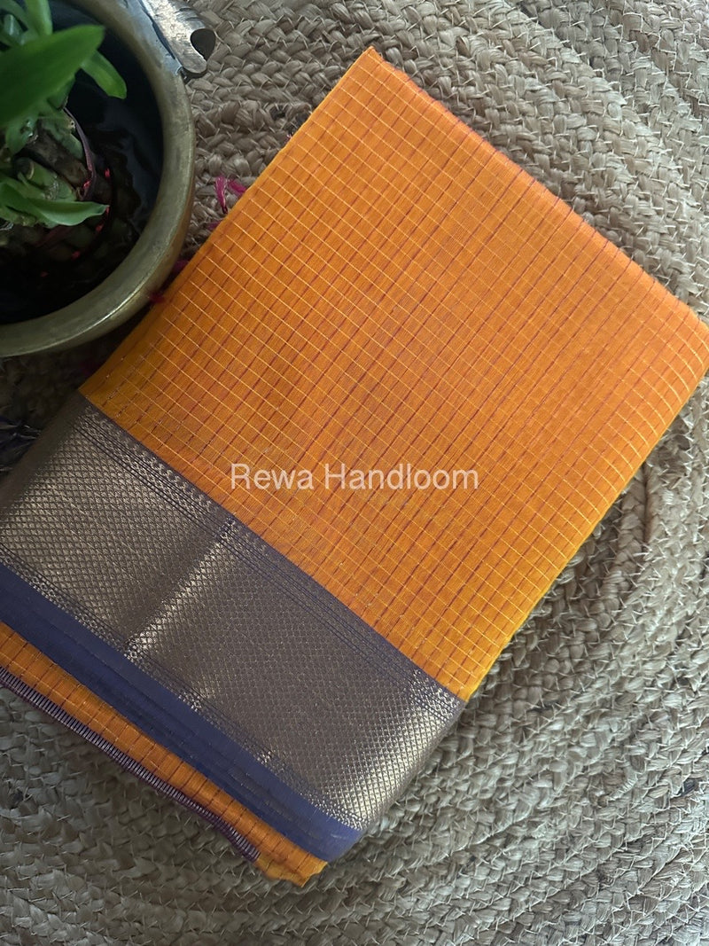 Maheshwari Orange Zari Checks Saree ZCHX293