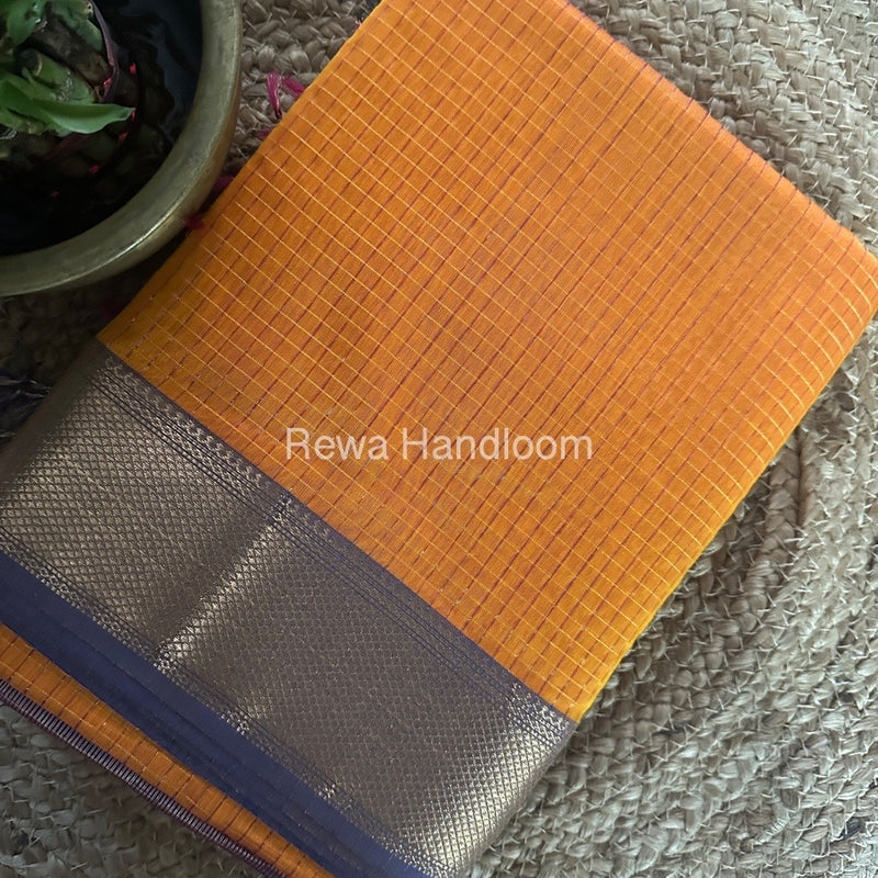 Maheshwari Orange Zari Checks Saree ZCHX293