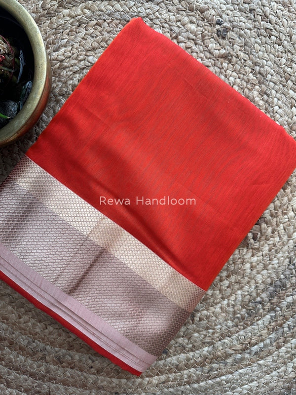 Maheshwari Orange Resham Thread Border Saree RTS020