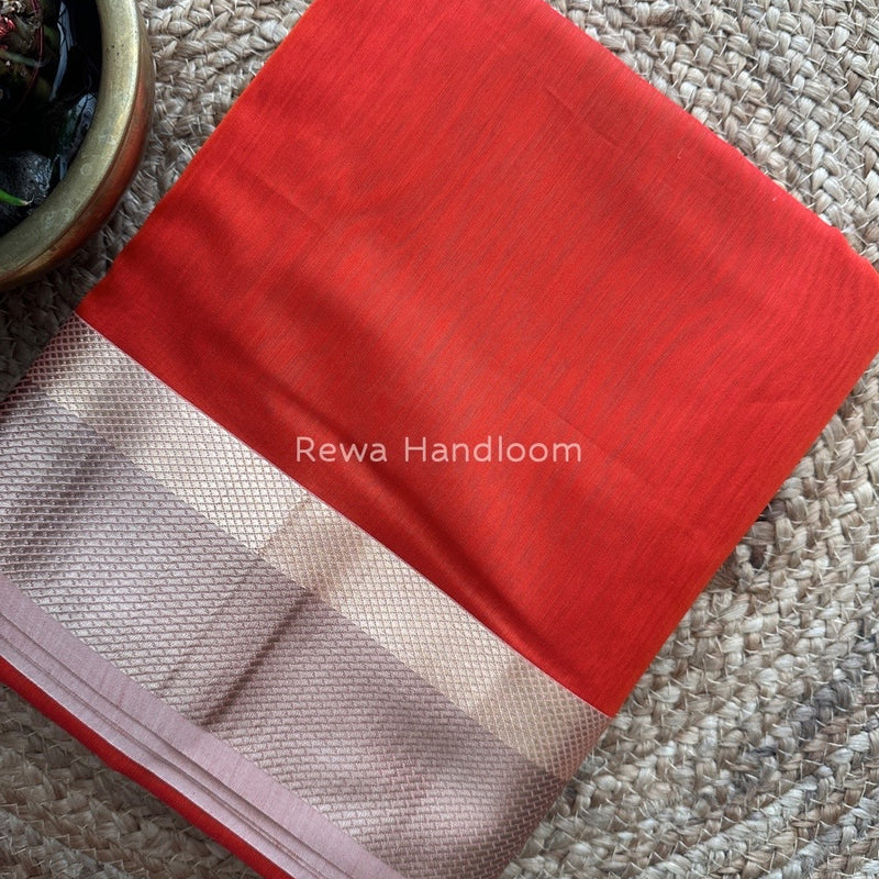 Maheshwari Orange Resham Thread Border Saree RTS020