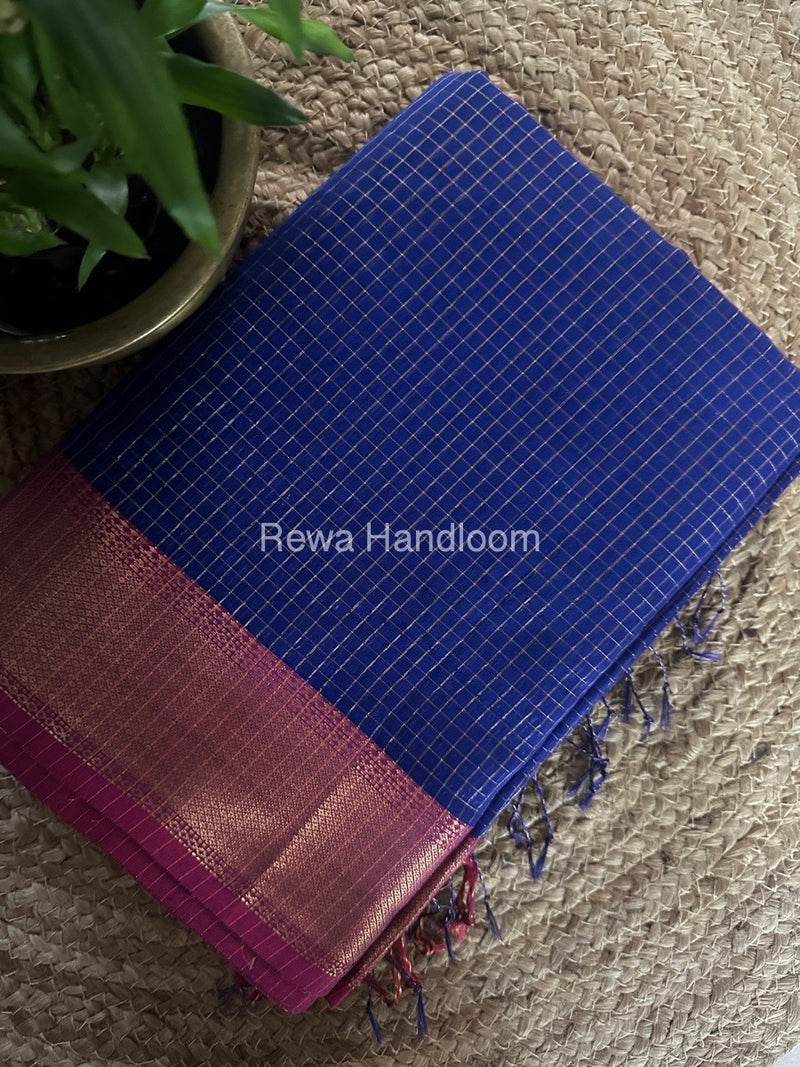 Maheshwari Dark Blue Zari Checks Saree ZCHX294
