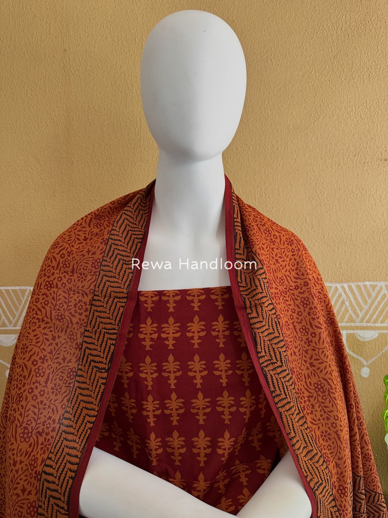 Maroon-Orange Bagh Print Cotton Suit BGCSJ024