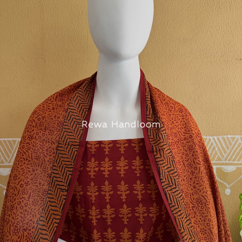 Maroon-Orange Bagh Print Cotton Suit BGCSJ024