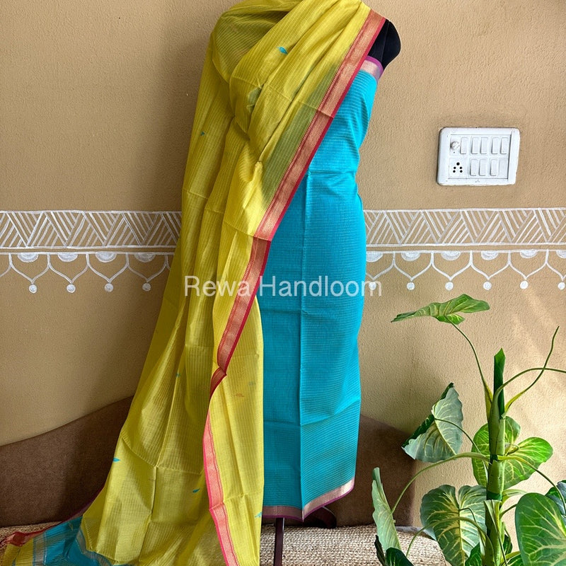 Maheshwari Firozi-Yellow Motifs Top-Dupatta Set PST090