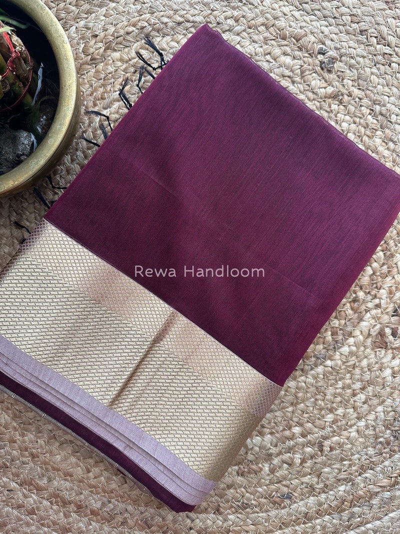 Maheshwari Wine Resham Thread Border Saree RTS019
