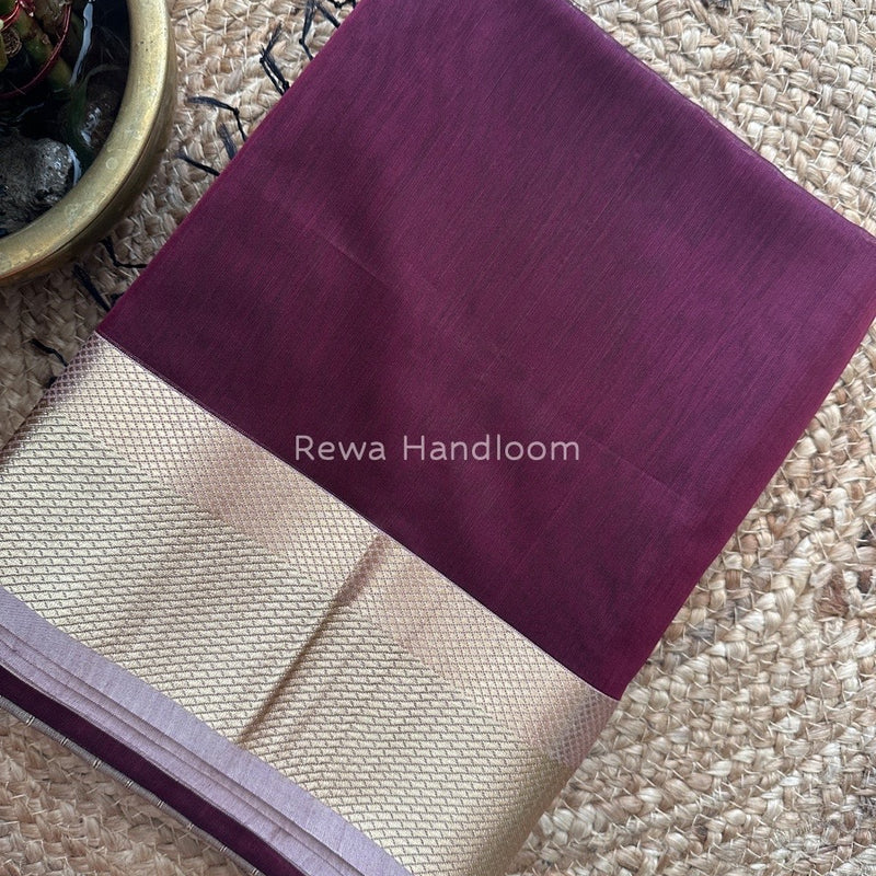 Maheshwari Wine Resham Thread Border Saree RTS019