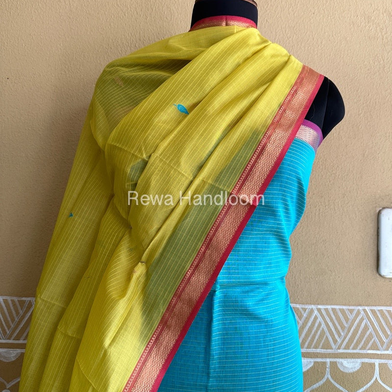 Maheshwari Firozi-Yellow Motifs Top-Dupatta Set PST090