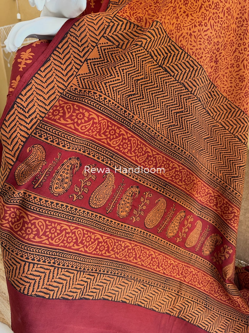 Maroon-Orange Bagh Print Cotton Suit BGCSJ024