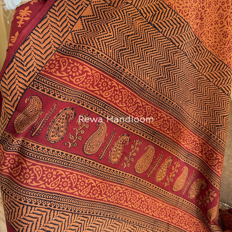 Maroon-Orange Bagh Print Cotton Suit BGCSJ024