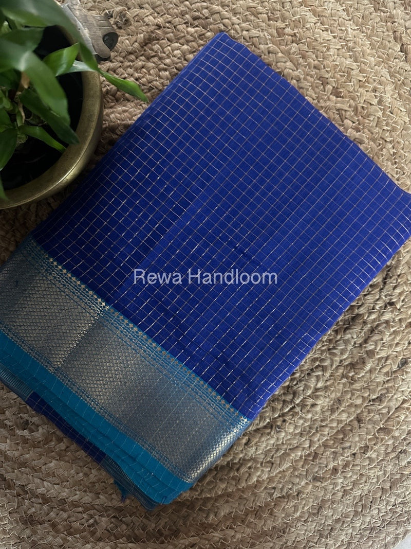 Maheshwari Blue Zari Checks Saree ZCHX292