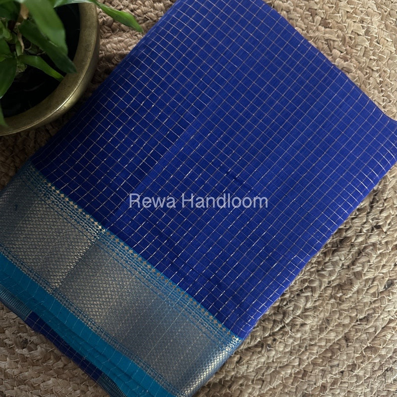 Maheshwari Blue Zari Checks Saree ZCHX292
