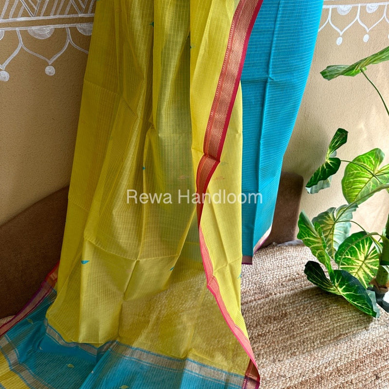Maheshwari Firozi-Yellow Motifs Top-Dupatta Set PST090