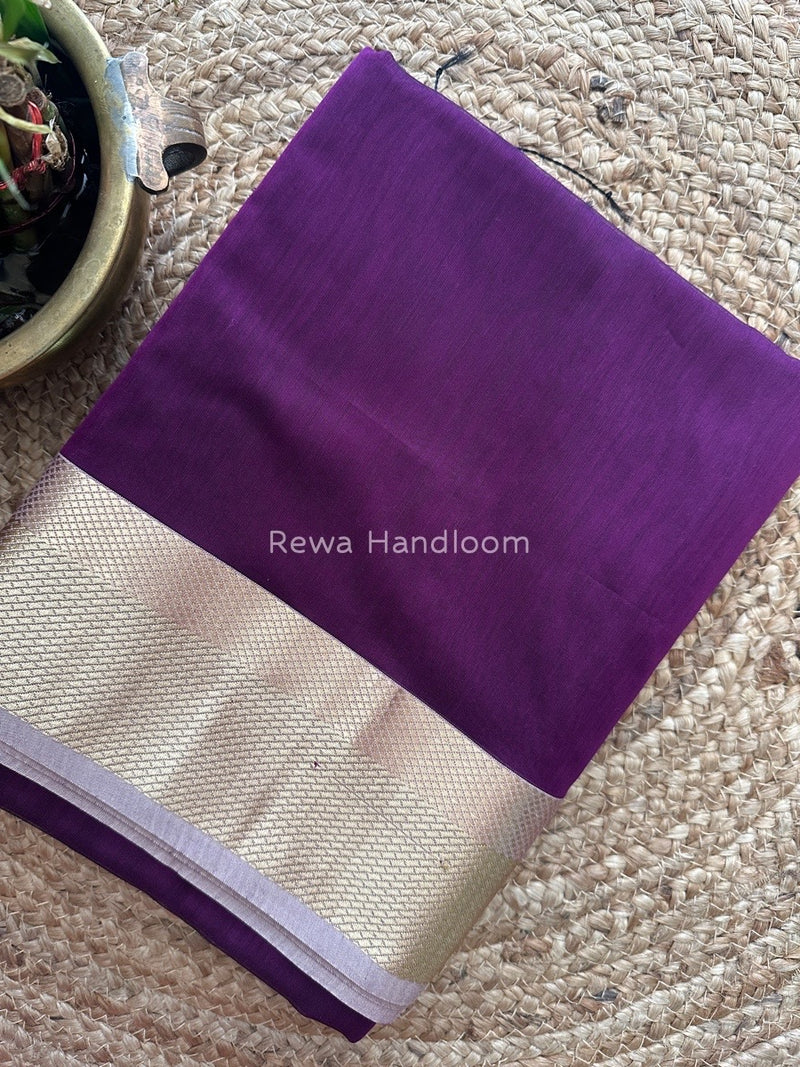 Maheshwari Dark Purple Resham Thread Border Saree RTS018