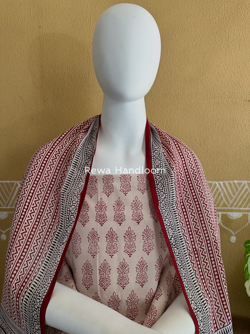 White-Red Bagh Print Cotton Suit BGCSJ02