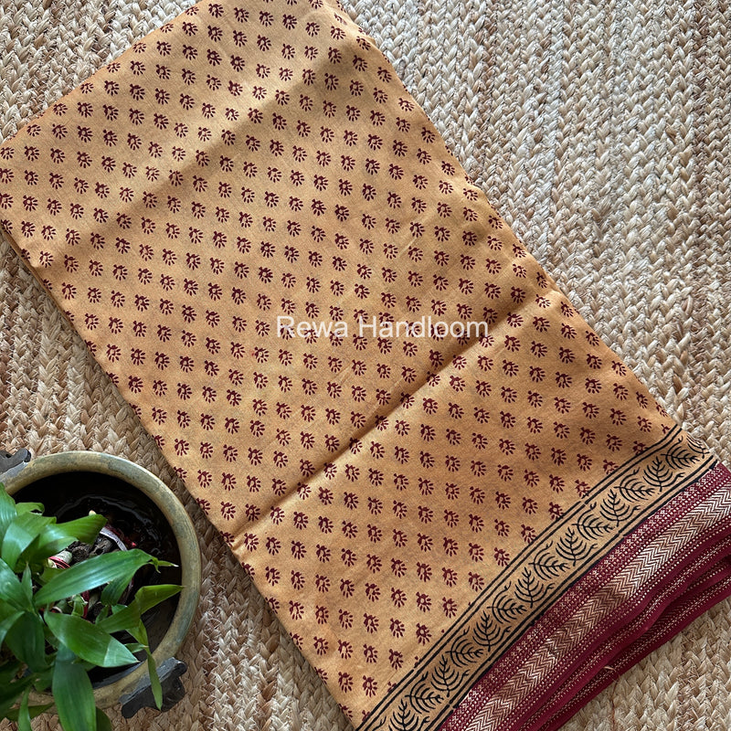 Maheshwari Golden Yellow Bagh Print Small Border Saree MTBS168