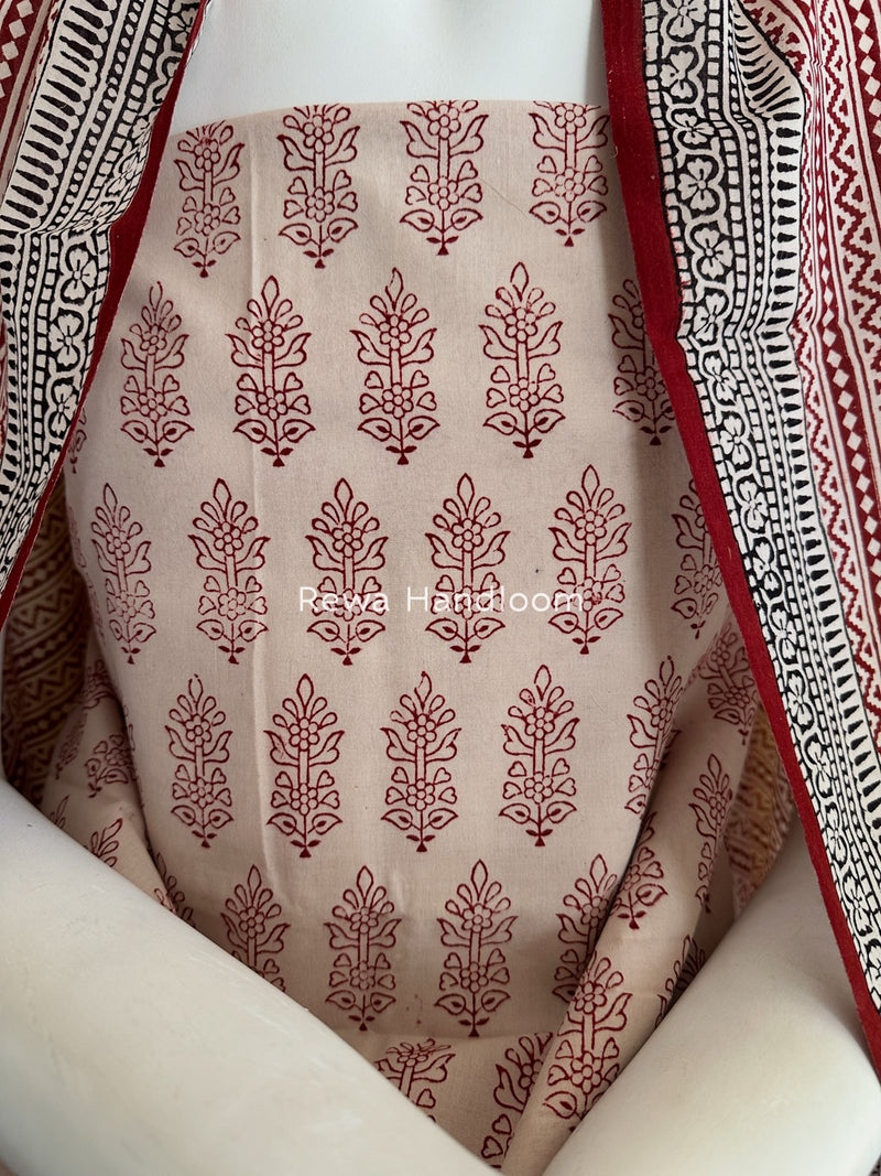 White-Red Bagh Print Cotton Suit BGCSJ02