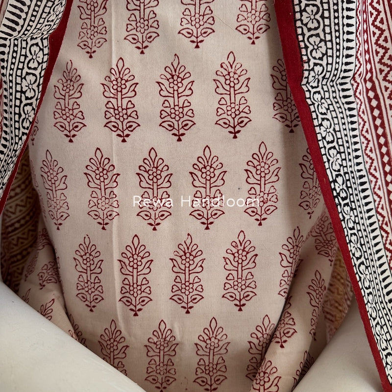 White-Red Bagh Print Cotton Suit BGCSJ02