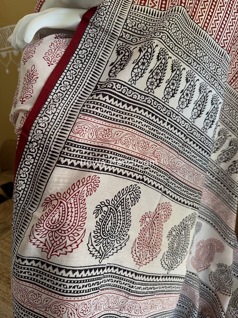 White-Red Bagh Print Cotton Suit BGCSJ02