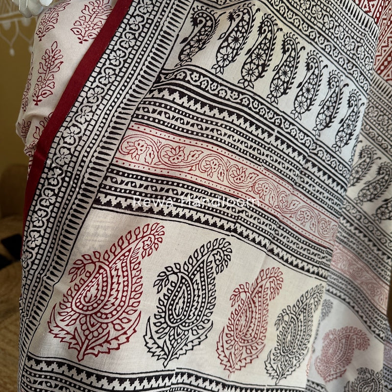 White-Red Bagh Print Cotton Suit BGCSJ02