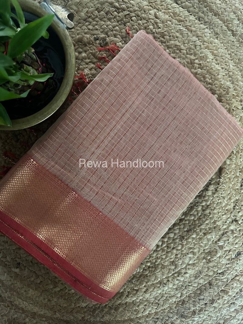 Maheshwari Beige Zari Checks Saree ZCHX307