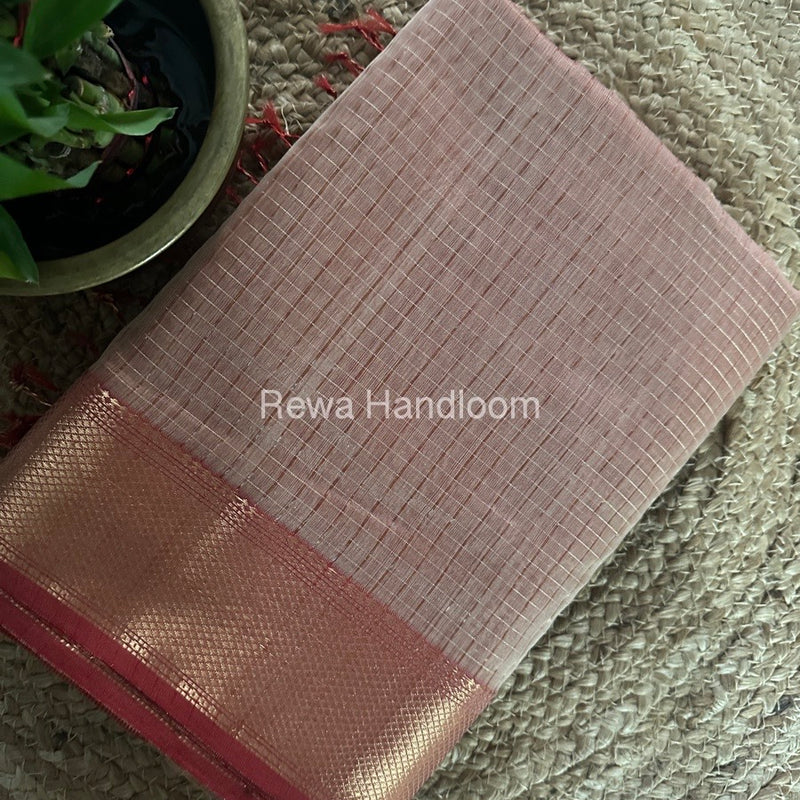 Maheshwari Beige Zari Checks Saree ZCHX307