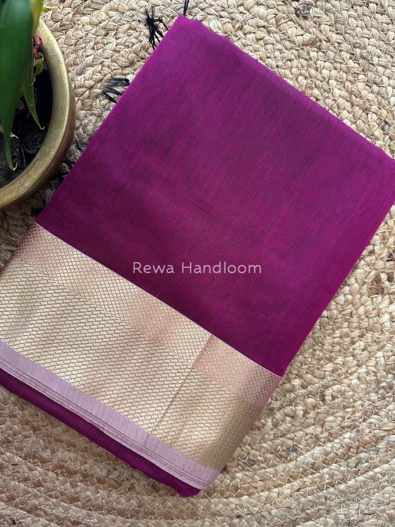 Maheshwari Dark Magenta Resham Thread Border Saree RTS016
