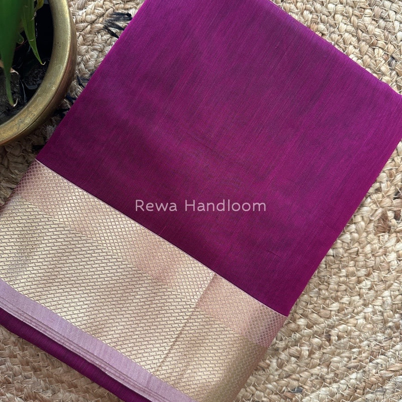 Maheshwari Dark Magenta Resham Thread Border Saree RTS016