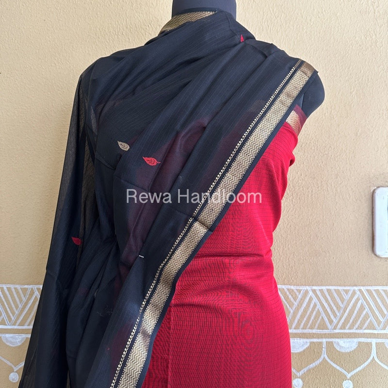 Maheshwari Red- Black Motifs Top Dupatta Sets PST04