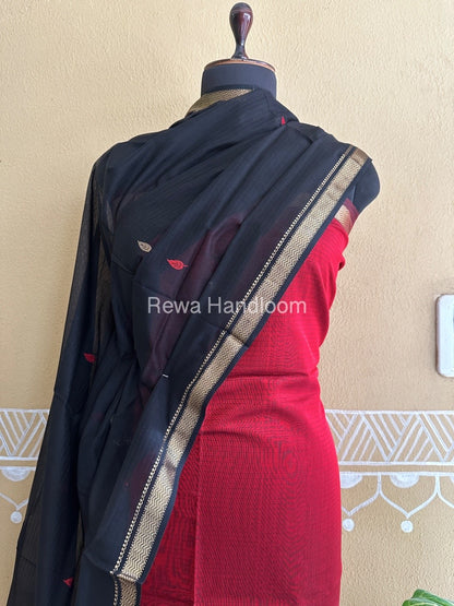 Maheshwari Red- Black Motifs Top Dupatta Sets PST04
