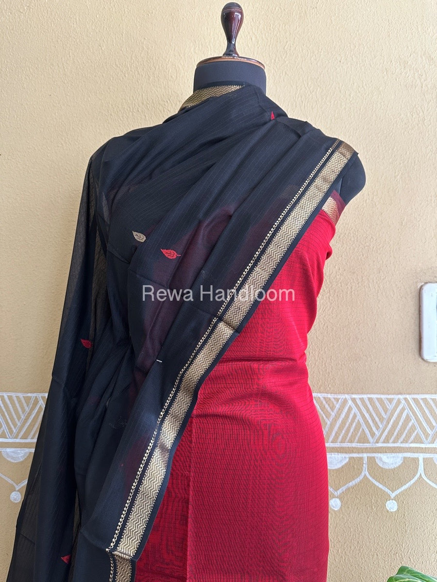 Maheshwari Red- Black Motifs Top Dupatta Sets PST04